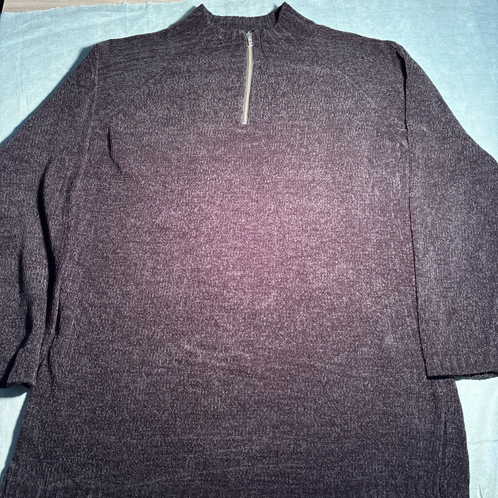 Jennifer Moore Womens L Purple Chenille Quarter Zip Pullover Sweater Mock Neck
